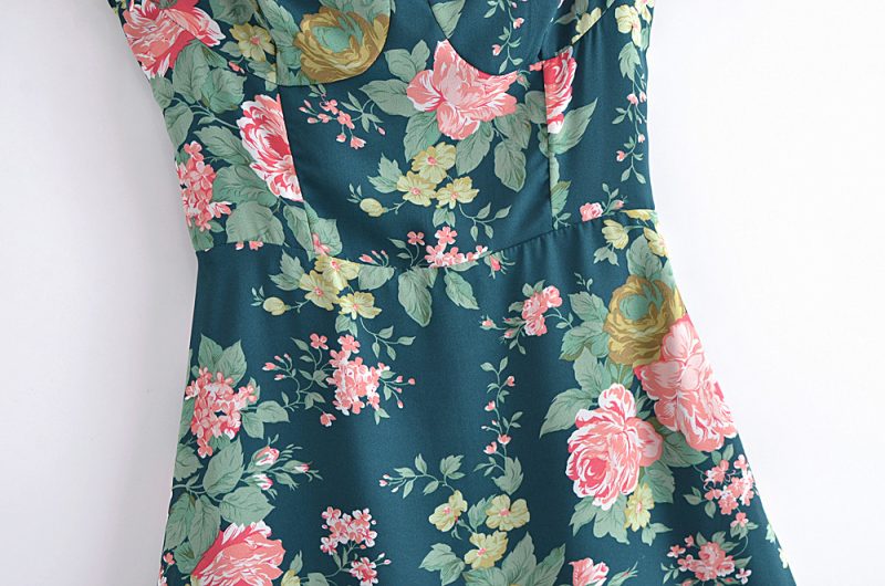 French Floral Slim Fit Lace-Up Summer Dress - Image 3