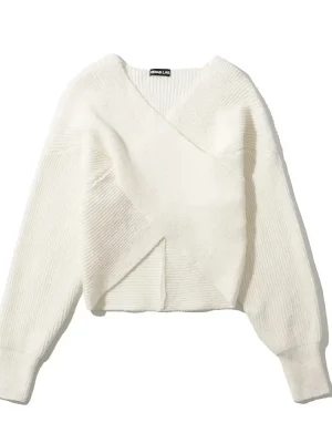 Elegant Vintage V-Neck Knit Sweater for Women
