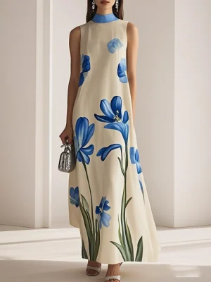 Elegant Flower Print A-Line Dress