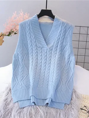 Vintage V-Neck Knitted Vest for Women