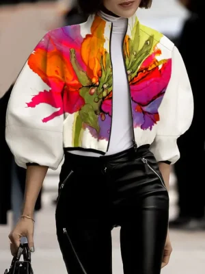 Multicolor Printed Puff Sleeve Jacket