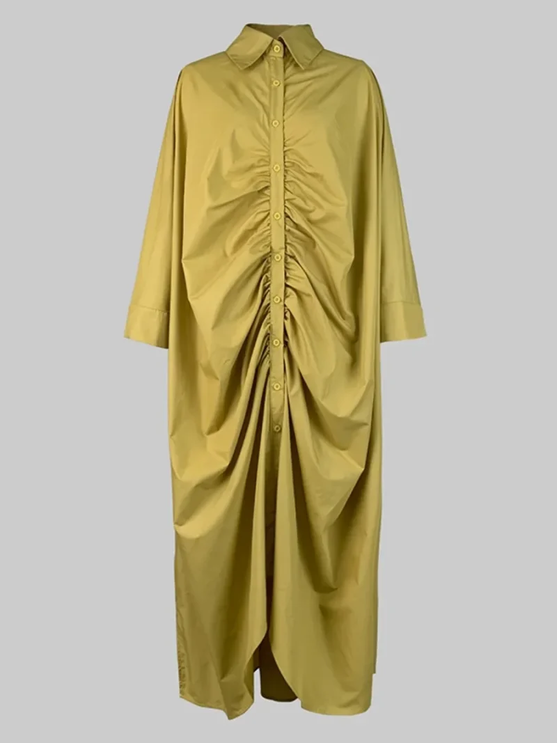Pleated Lapel Shirt Dress - Image 5