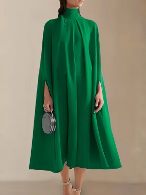 Vintage High Neck Cape Midi Dress