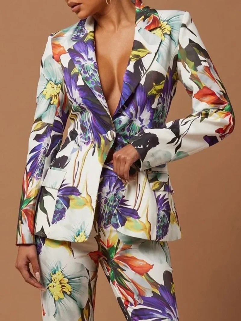 Floral Printed Lapel Blazer - Image 2