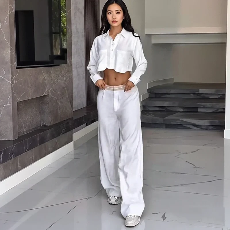 Women’s Crop Top & Straight Pants Set - Image 5