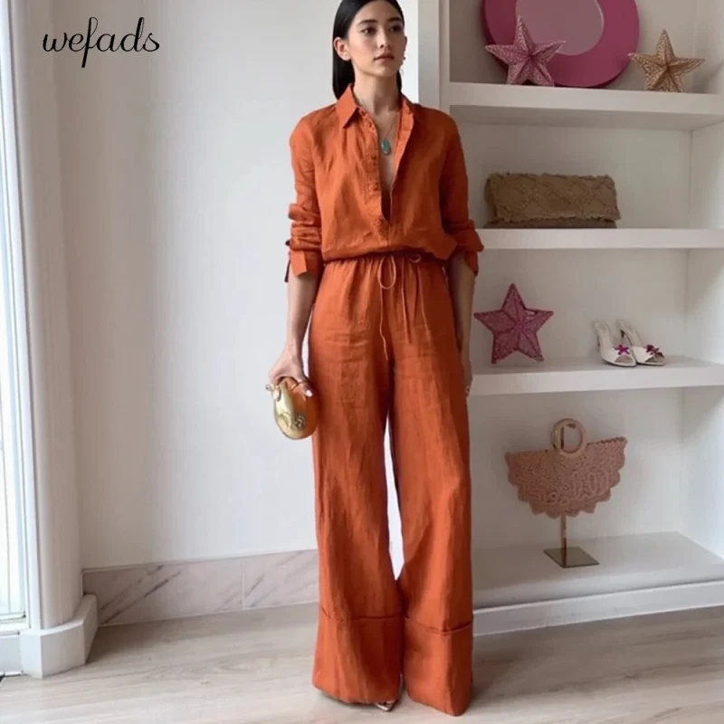 Button Shirt & Wide Leg Pants Set