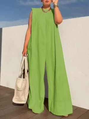 Solid Color Wide Leg Jumpsuit