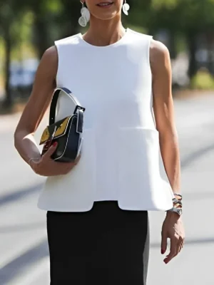 White Round Neck Vest Top