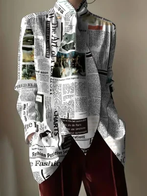 Letter Print Tie Neck Blouse Spring Office Chic