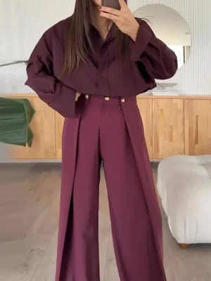 Lapel Shirt & Straight Pants Set