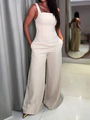 Women’s Solid Wide-Leg Romper