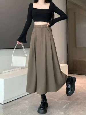 Women’s Autumn High Waist A-Line Long Skirt