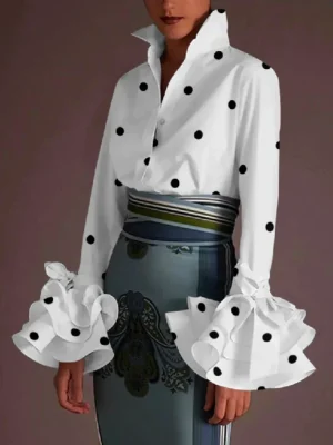 Polka Dot Flared Sleeve Blouse