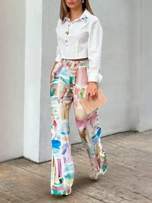 Printed High Waisted Straight Pants