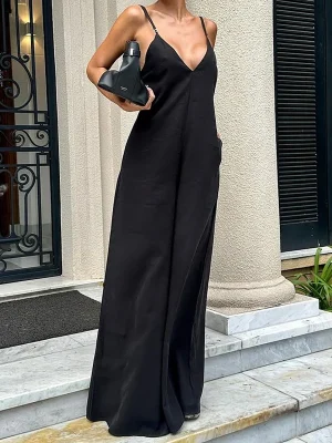 Black V-Neck Suspender Jumpsuit