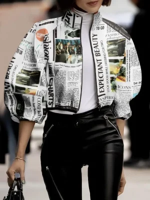 Letter Print Puff Sleeve Jacket