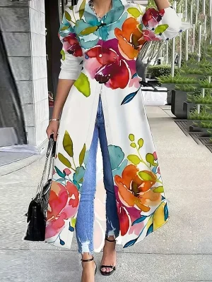 Elegant Floral Lapel Maxi Dress