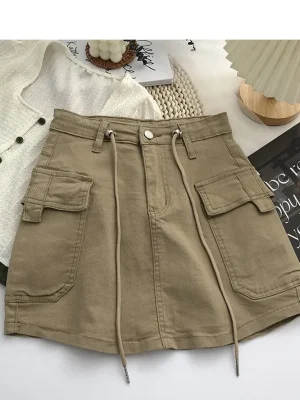 Summer High Waist Denim Skirt Vintage Korean Style
