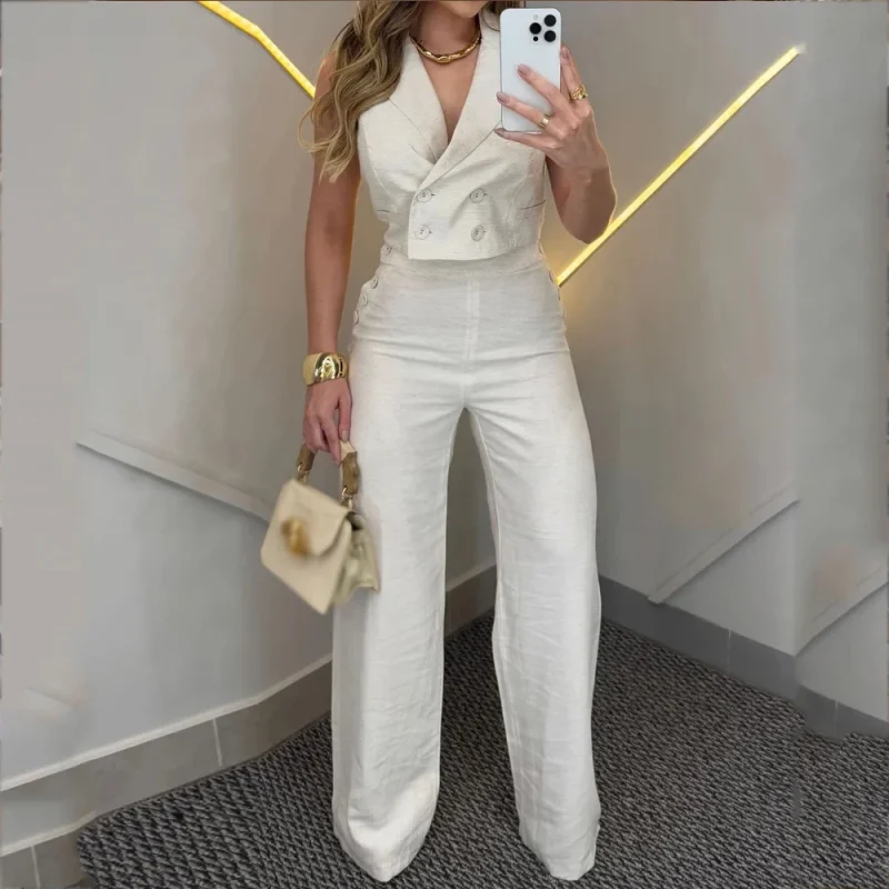 Women’s V-Neck Sleeveless Top & Trousers Set - Image 5