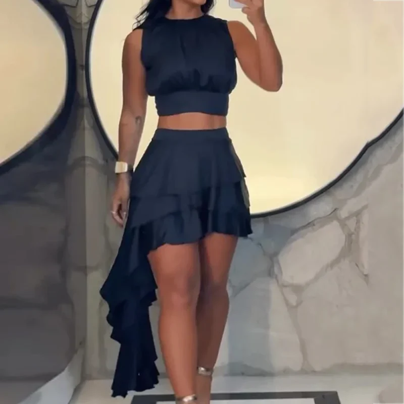 Sexy Tiered Tank Top & Skirt Shorts Set - Image 3
