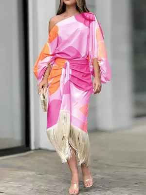 Printed Lantern Sleeve 2-Piece Outfit