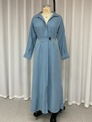 Elegant Lapel Button Midi Dress