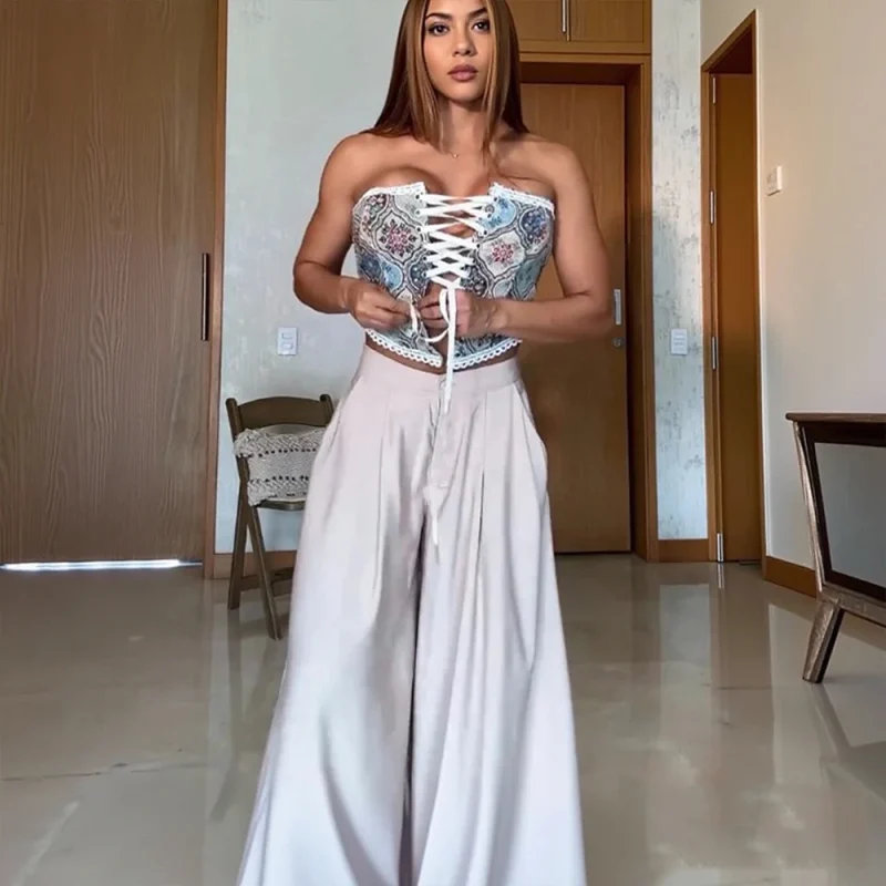 Hollow Out Strapless Top & Pants Set - Image 2