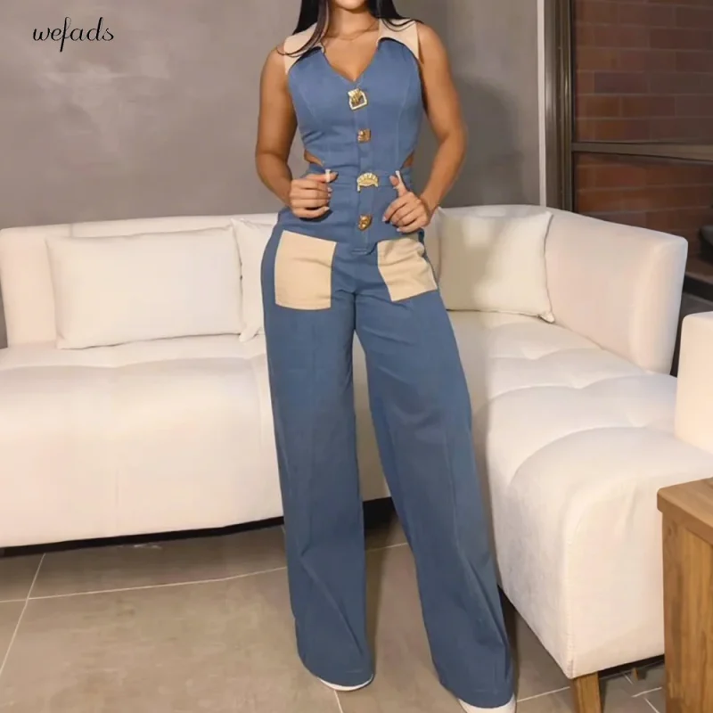 2025 Vintage Sleeveless Collar Jumpsuit