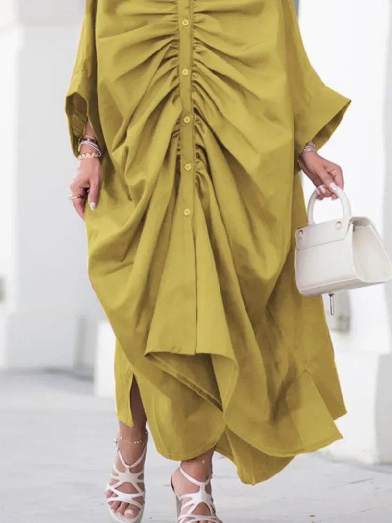 Pleated Lapel Shirt Dress - Image 4