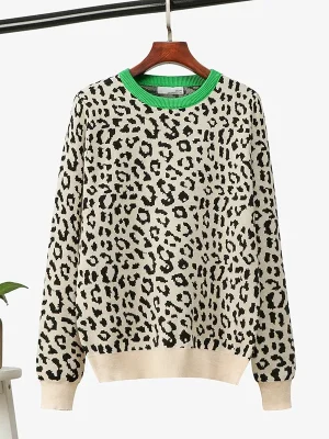 Women's Leopard Print Knit Sweater Oversized Autumn Winter