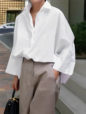 Black & White Lapel Office Blouse