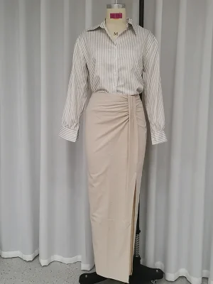 Striped Shirt & Pleated Skirt Set