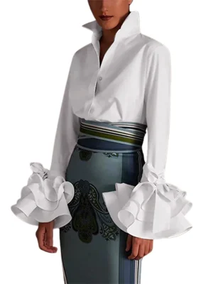 Elegant Bow Flared Sleeve Blouse