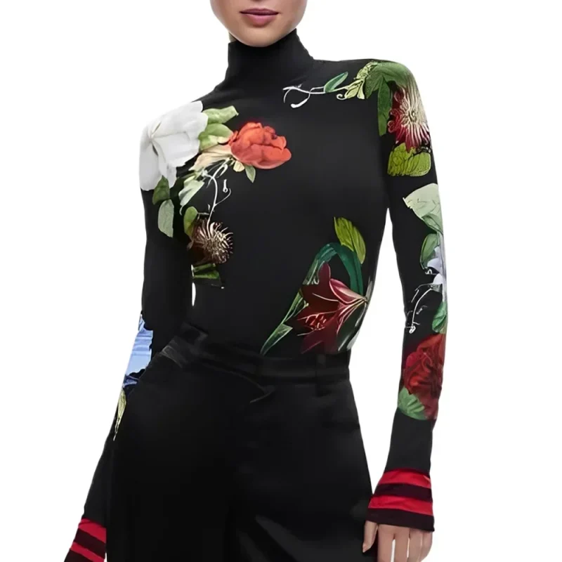 Vintage Floral High Neck Top - Image 2