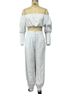 Off Shoulder Hollow Out Top & Pants Set