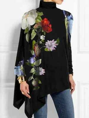 Irregular Flower Print Pullover