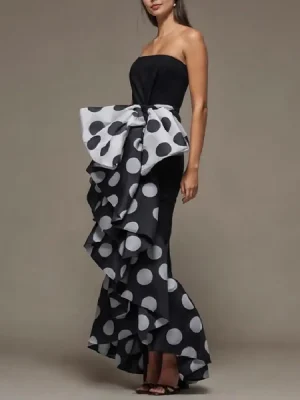 British Style Polka Dot Strapless Dress