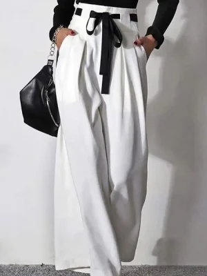 White Drawstring Wide Leg Pants