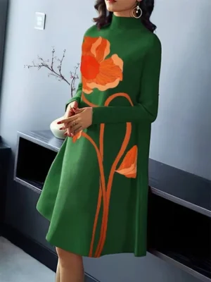 Vintage Floral Green Midi Dress