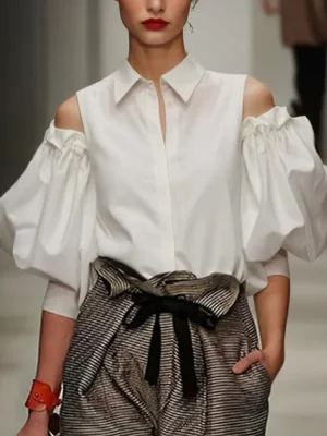 Cold Shoulder Puff Sleeve Blouse