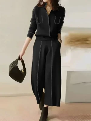 V-Neck Cardigan & Loose Pants Set