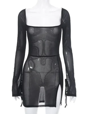 Elegant Mesh Split Mini Dress
