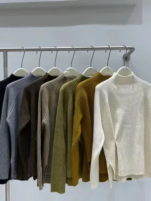 Vintage High Neck Thick Knit Sweater for Women