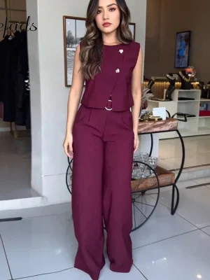 2025 Women's Sleeveless Belted Pants Set