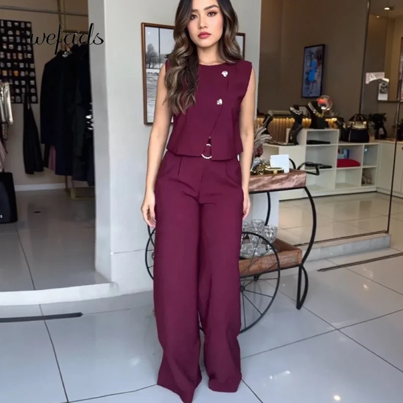 2025 Women's Sleeveless Belted Pants Set