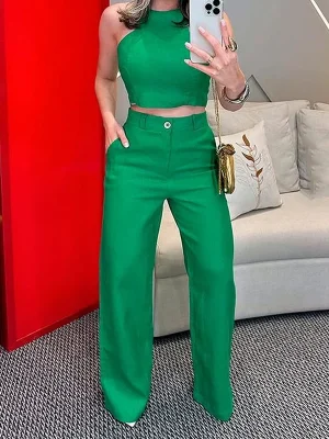 Sleeveless Vest & Wide Leg Pants Set