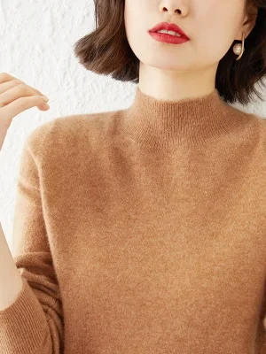 Solid Half High Neck Knit Sweater Women’s Casual Pullover