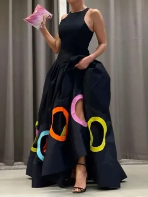Colorful Printed Pleated Maxi Dress