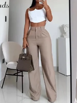White Vest & Wide Leg Pants Set