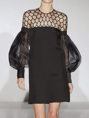 Sexy Hollow Puff Sleeve Mini Dress